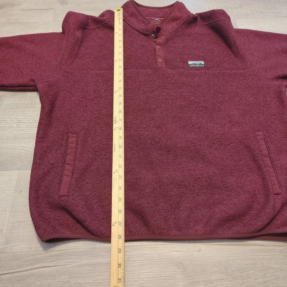 Eddie Bauer Sweater Mens XL Heather Red‎ Radiator Fleece Snap Mock Pullover